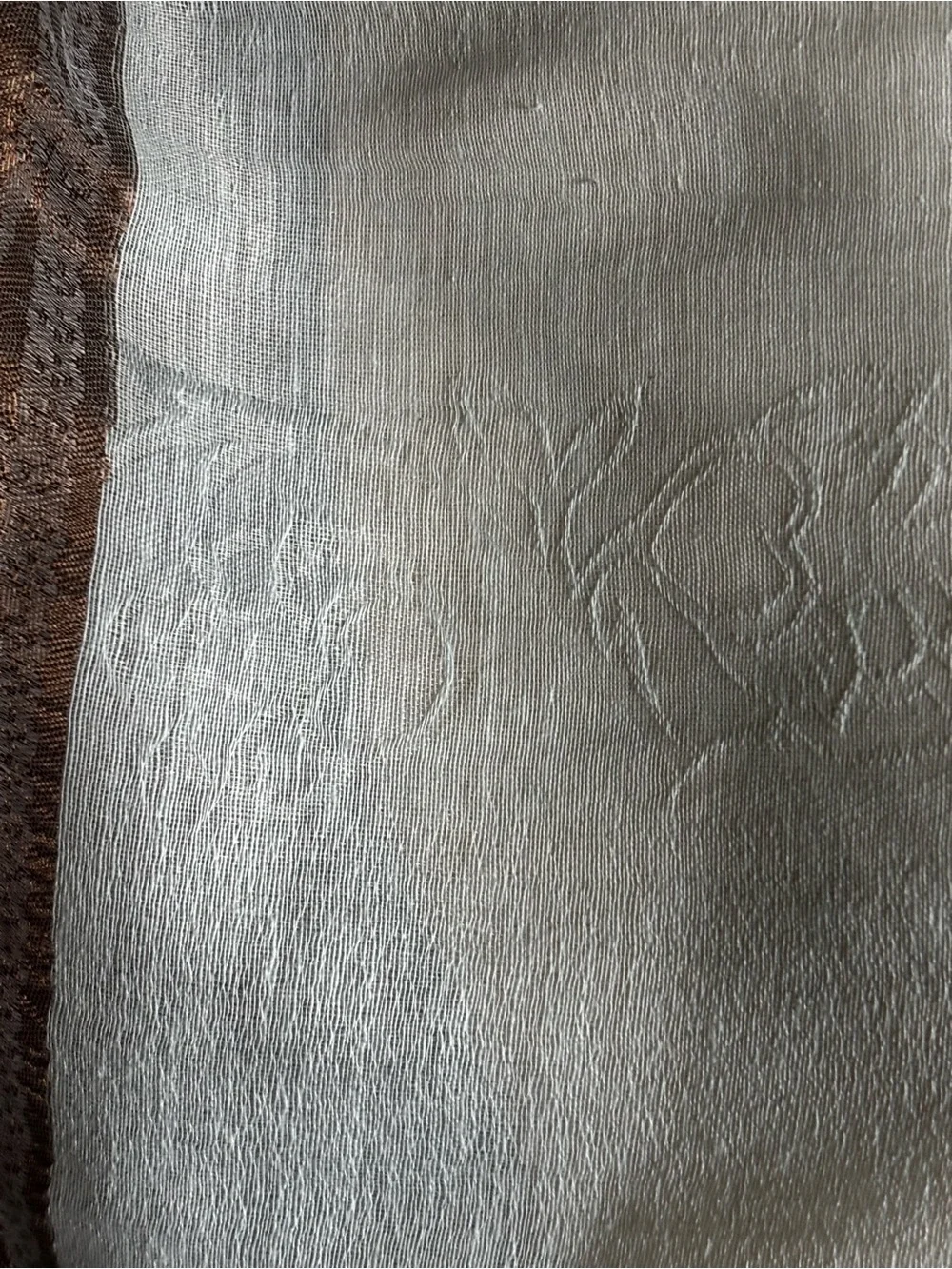 Light Blue and Taupe Raw Silk Scarf, Hand Loom, slightly imperfect